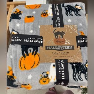 Halloween Black Cats Skeleton Cats Plush Blanket Queen Size  90”x90” NWT